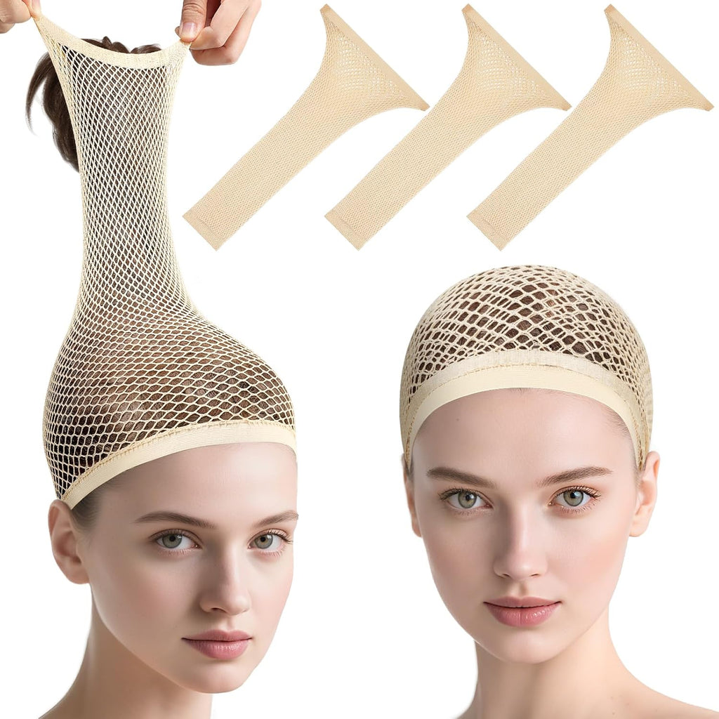 Morgles 3 Pieces Beige Mesh Wig Caps front view packaging