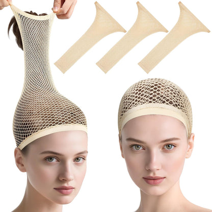 Morgles 3 Pieces Beige Mesh Wig Caps front view packaging