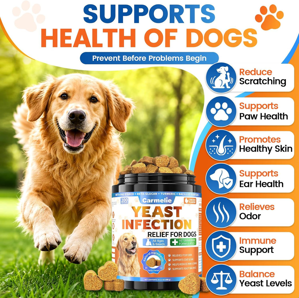 Natural plant based ingredients label on canine yeast balance product.
