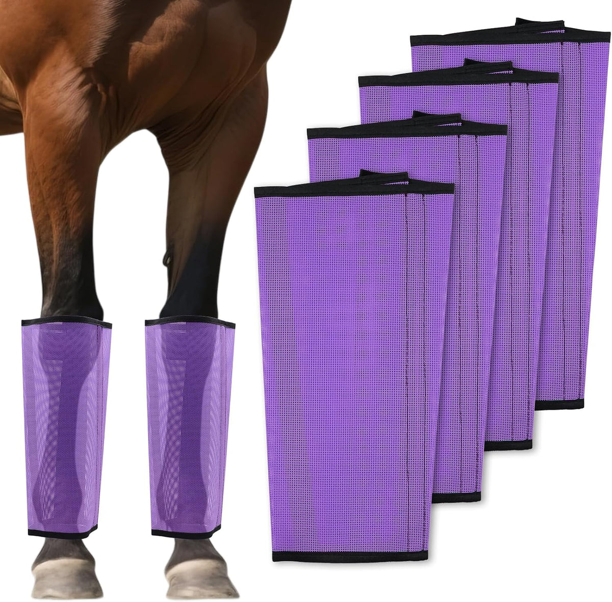 Mesh Horse Fly Boots Set of 4 - Loose Fitting Breathable Leggings for Horses, Adjustable Anti-Stomping Leg Wraps, Stay-Up No-Slip Design for All 4 Legs (Green) - Image 10