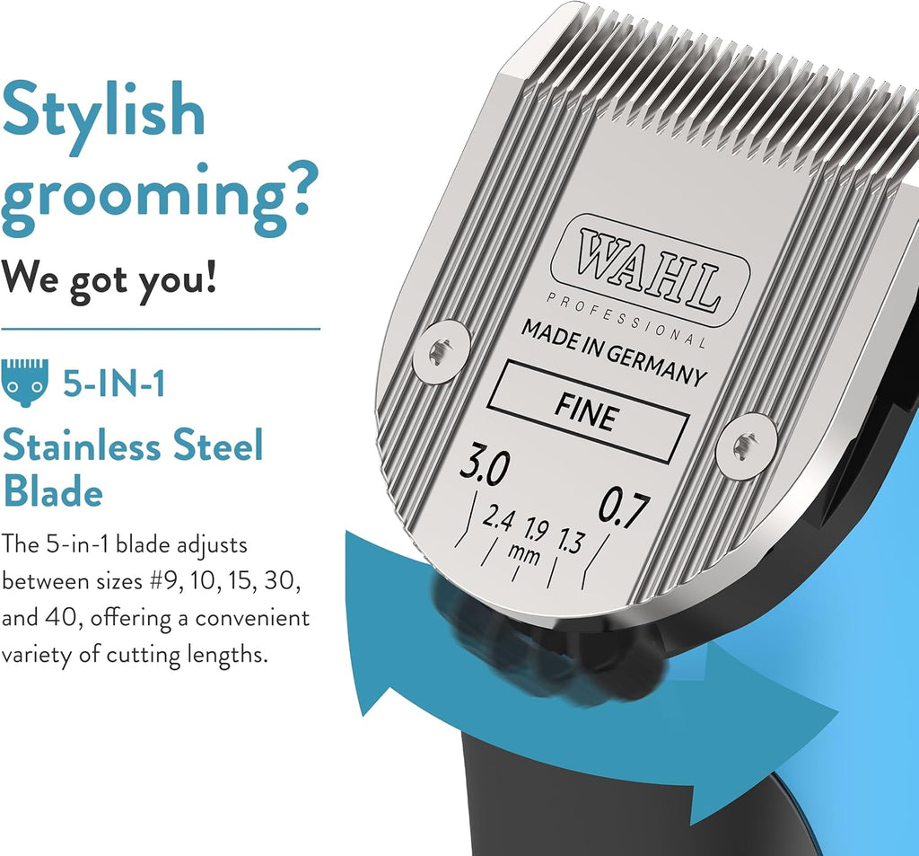Wahl lithium ion animal grooming clipper showing the adjustable cutting lever