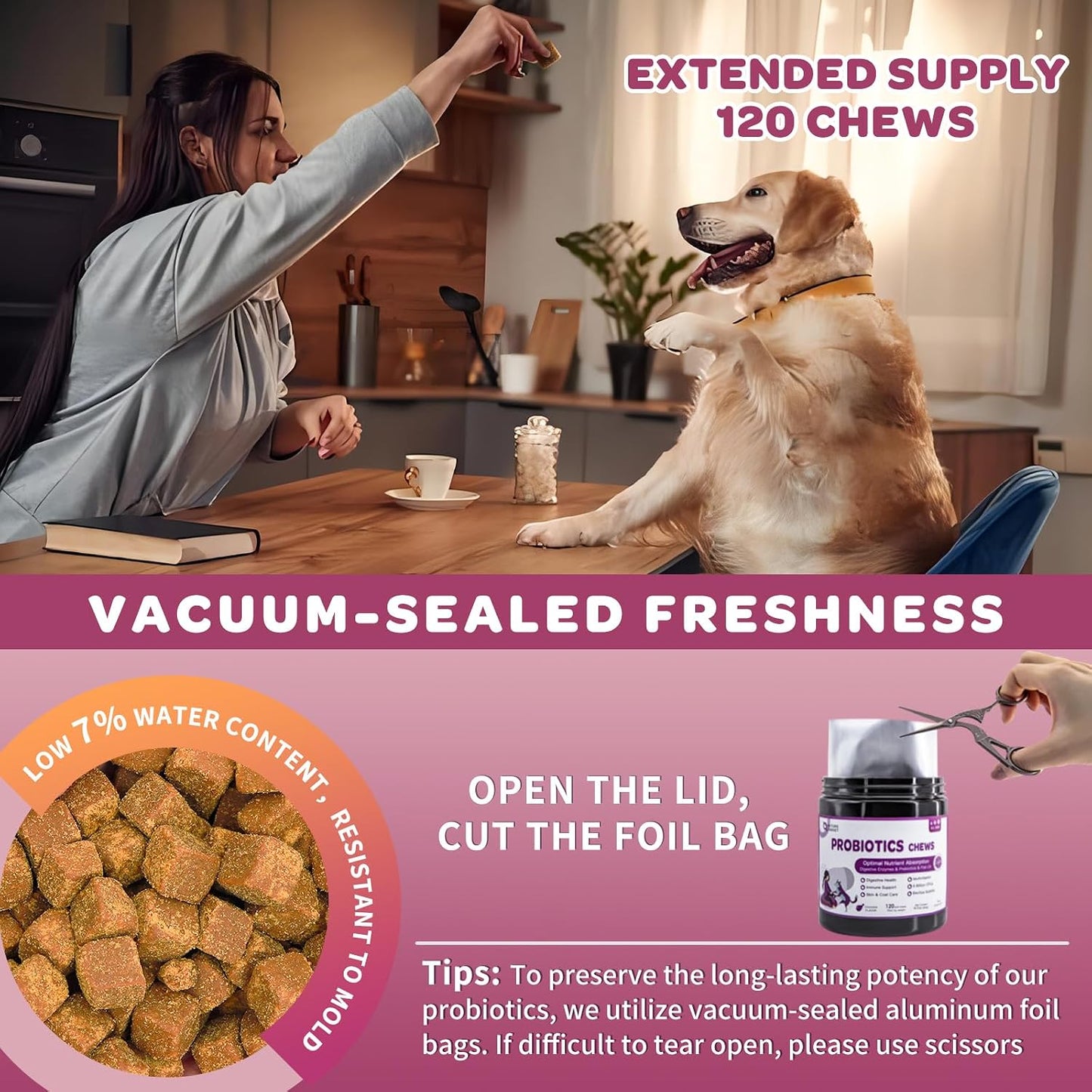 Nature Target 6 billion CFU dog probiotic bites for allergy and itch relief