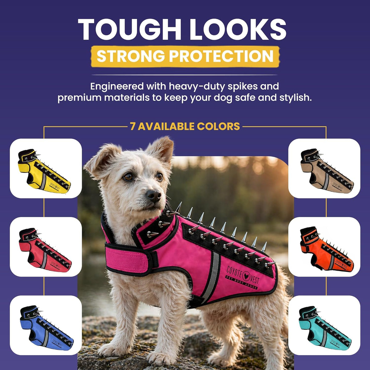 CoyoteVest SpikeVest Dog Harness | Stab-Resistant Protective Vest | Coyote Vest for Dogs | Defends Against Coyotes, Dogs, Birds of Prey | Reflective Safety, Made in USA (S-Neon Pink) - Image 6