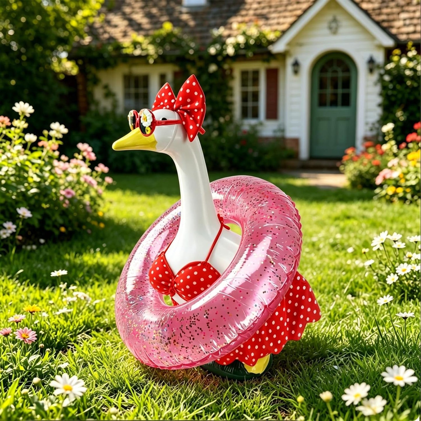 Weather resistant summer porch goose clothes for yard decoration