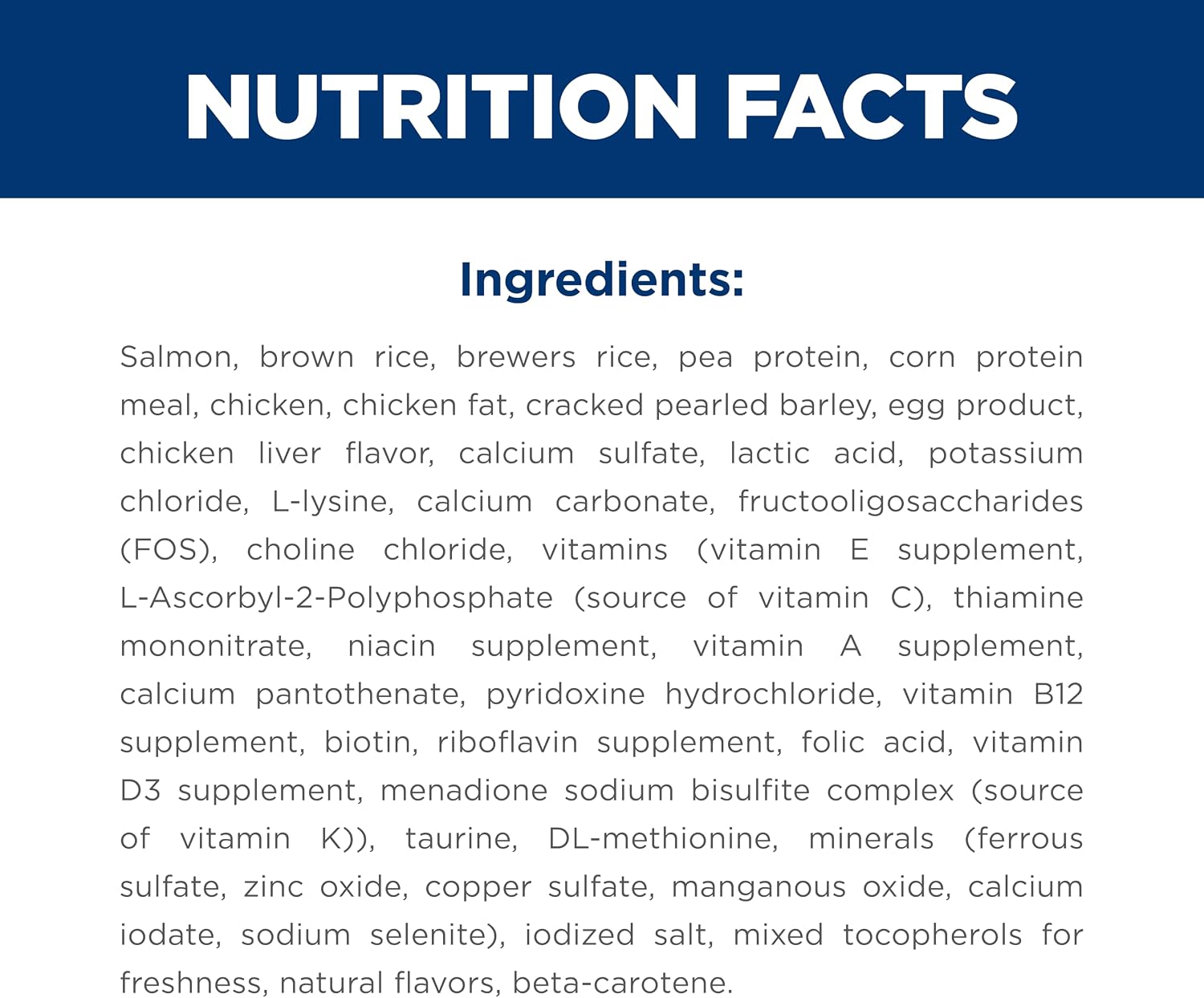 Side panel of Hill's Science Diet bag showing ingredients list