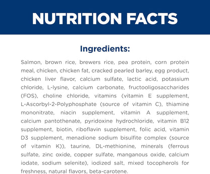 Side panel of Hill's Science Diet bag showing ingredients list