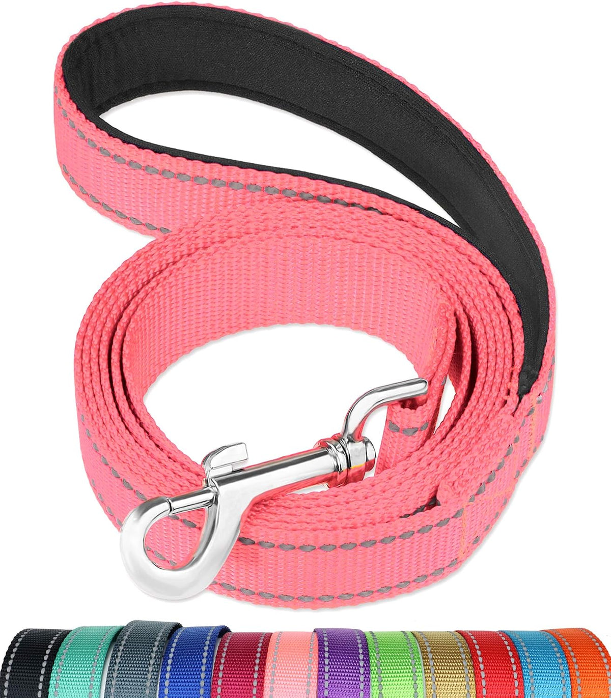 FunTags 6FT Red Reflective Dog Leash for Large & Medium Dogs Walking, Soft Padded Handle Comfortable Grip, Heavy Duty Nylon, Reflective for Night Walking, 1in Wide - Image 9