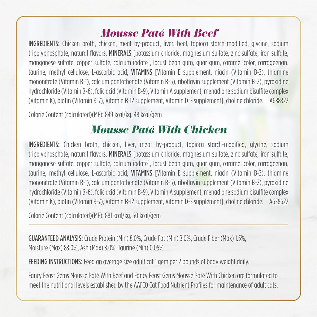 Fancy Feast Gems pate cat food mousse nutrition facts