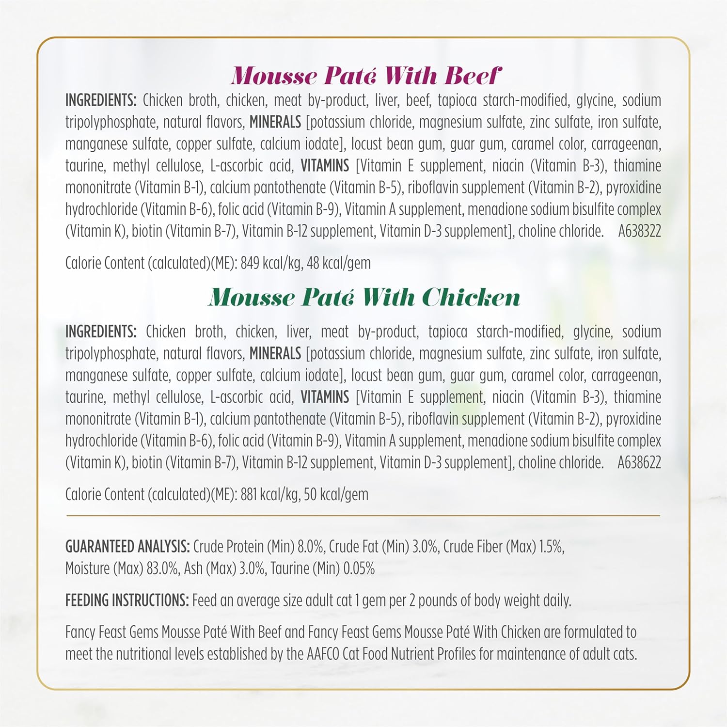 Fancy Feast Gems pate cat food mousse nutrition facts