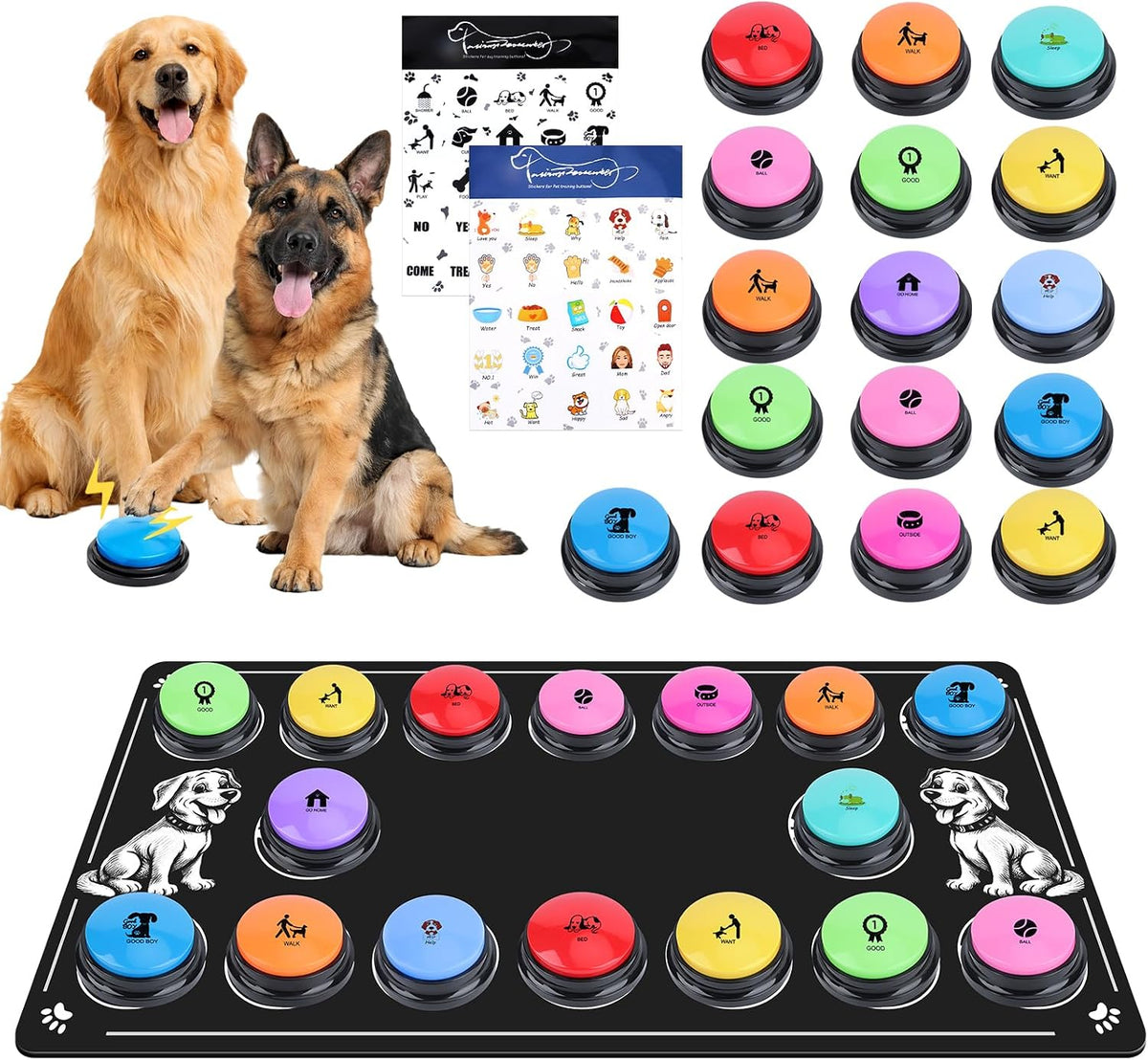 Dog Buttons for Communication,8 Pack Voice Recordable Buttons Dog Talking Buttons Set with 2 Mat and 2 Stickers Interactive buzzers for Study Office Home,8 Color - Image 11