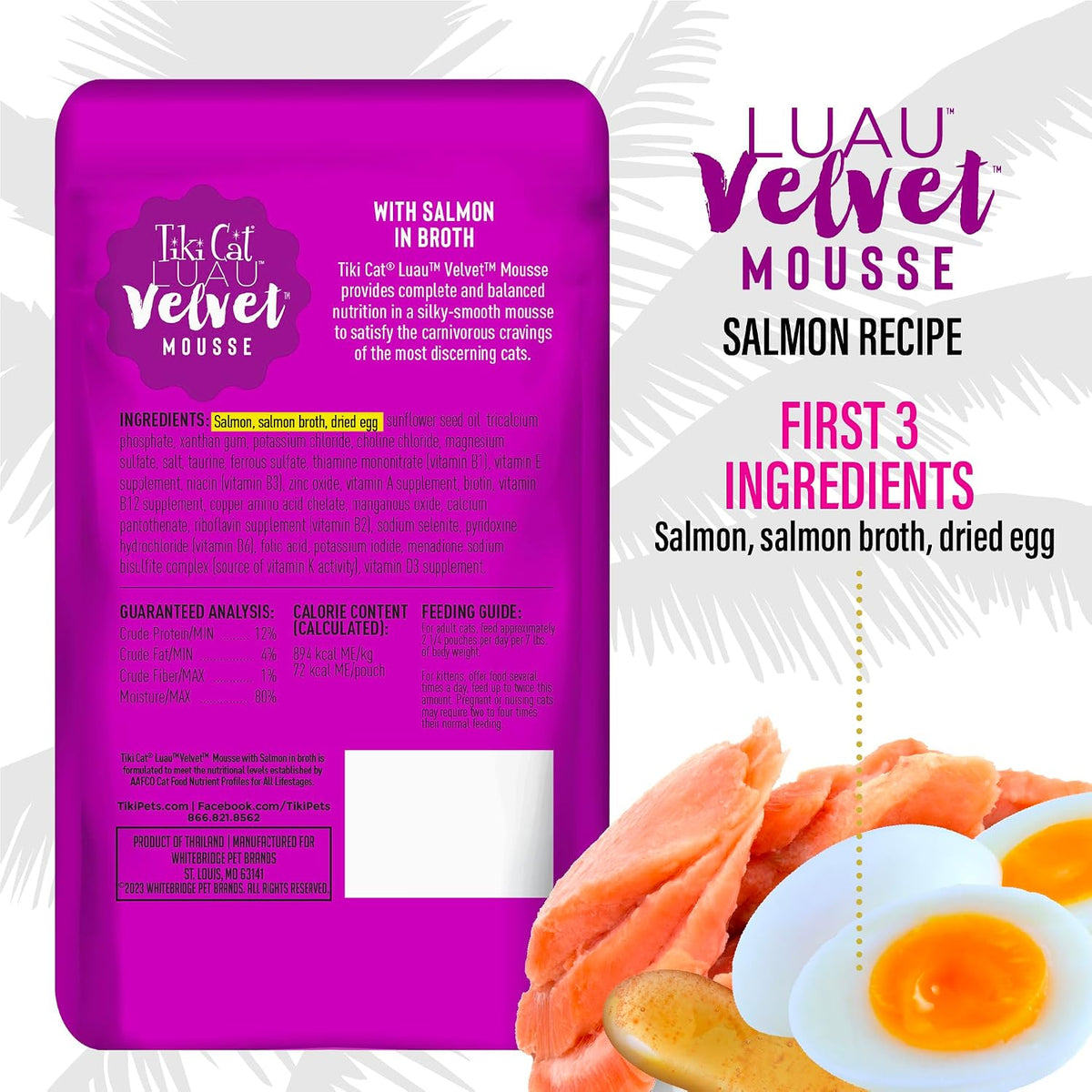 Tiki Pets Tiki Cat Luau Velvet Mousse Salmon pouch backside details