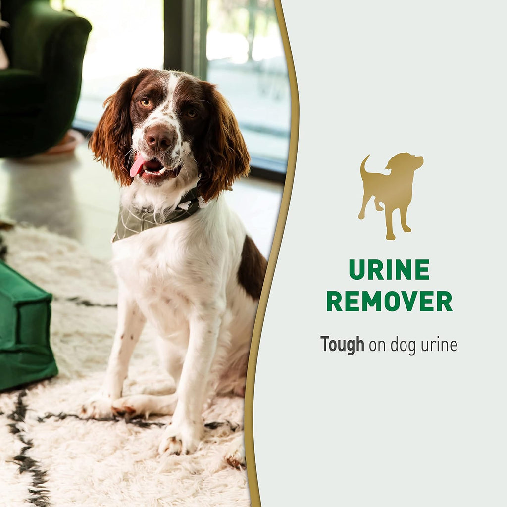 Imported Nature's Miracle dog odor control spray bottle showing usage instructions