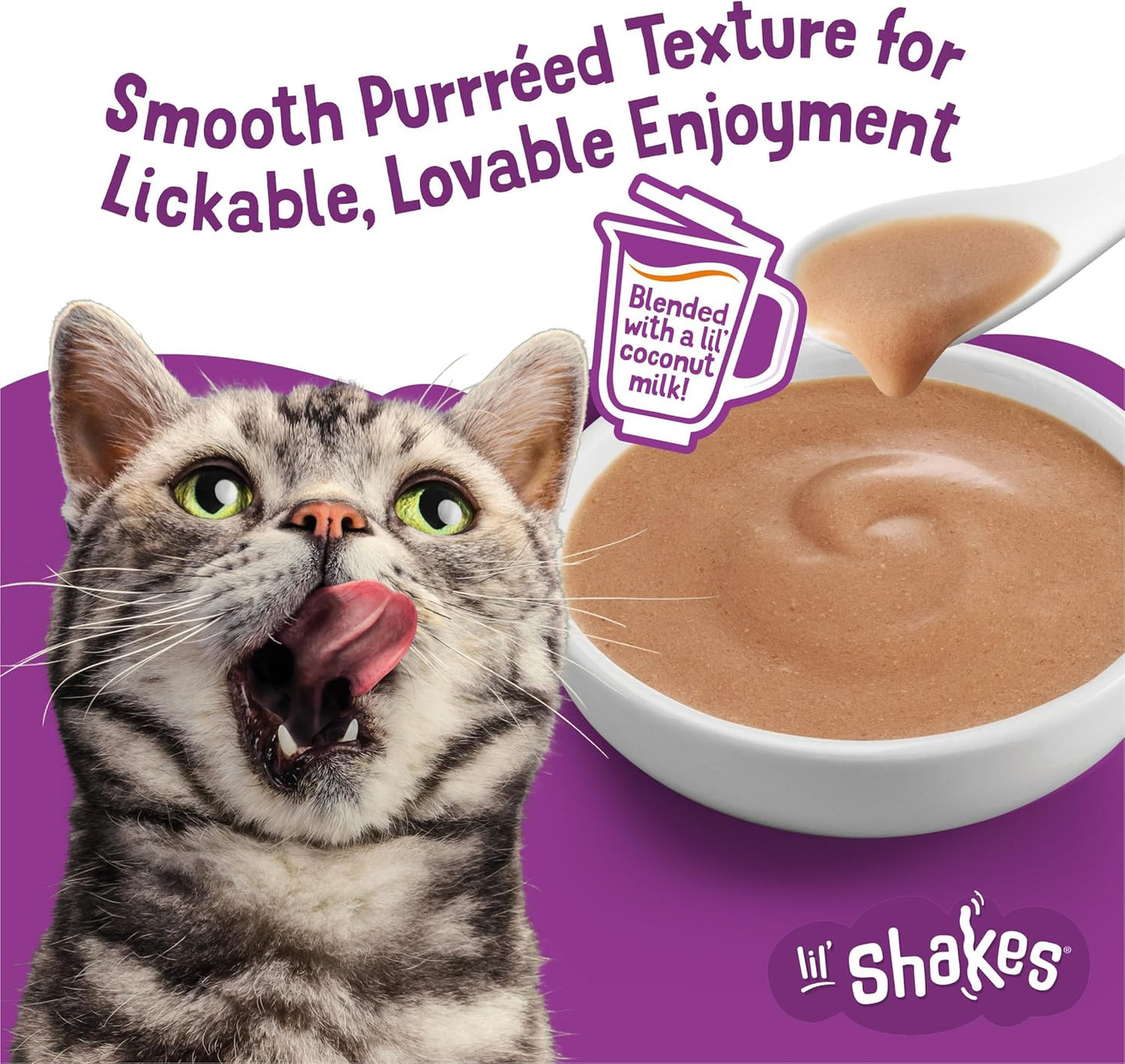Authentic Purina liquid puree treat single serve pouch packaging layout