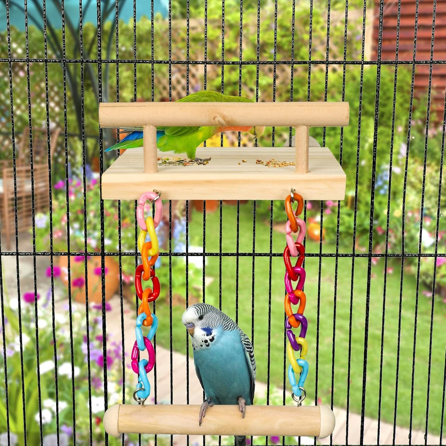 FrgKbTm parrot playground with colorful acrylic swing attachment