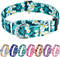Hikiko no buckle martingale dog collar green flower front view