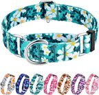 Hikiko no buckle martingale dog collar green flower front view