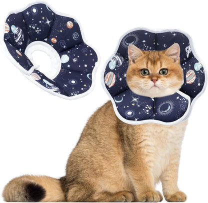 Maiiu soft adjustable cat cone collar front view dark blue comfortable recovery cone for small cats