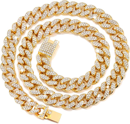 Flatfoosie Cuban Link Dog Collar front view premium gold plated iced out pet chain