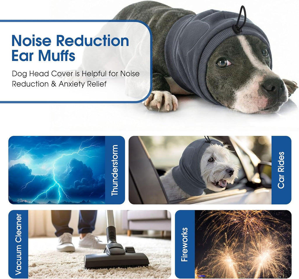 Sunfura adjustable dog ear cover grey small showing soundproof pads.