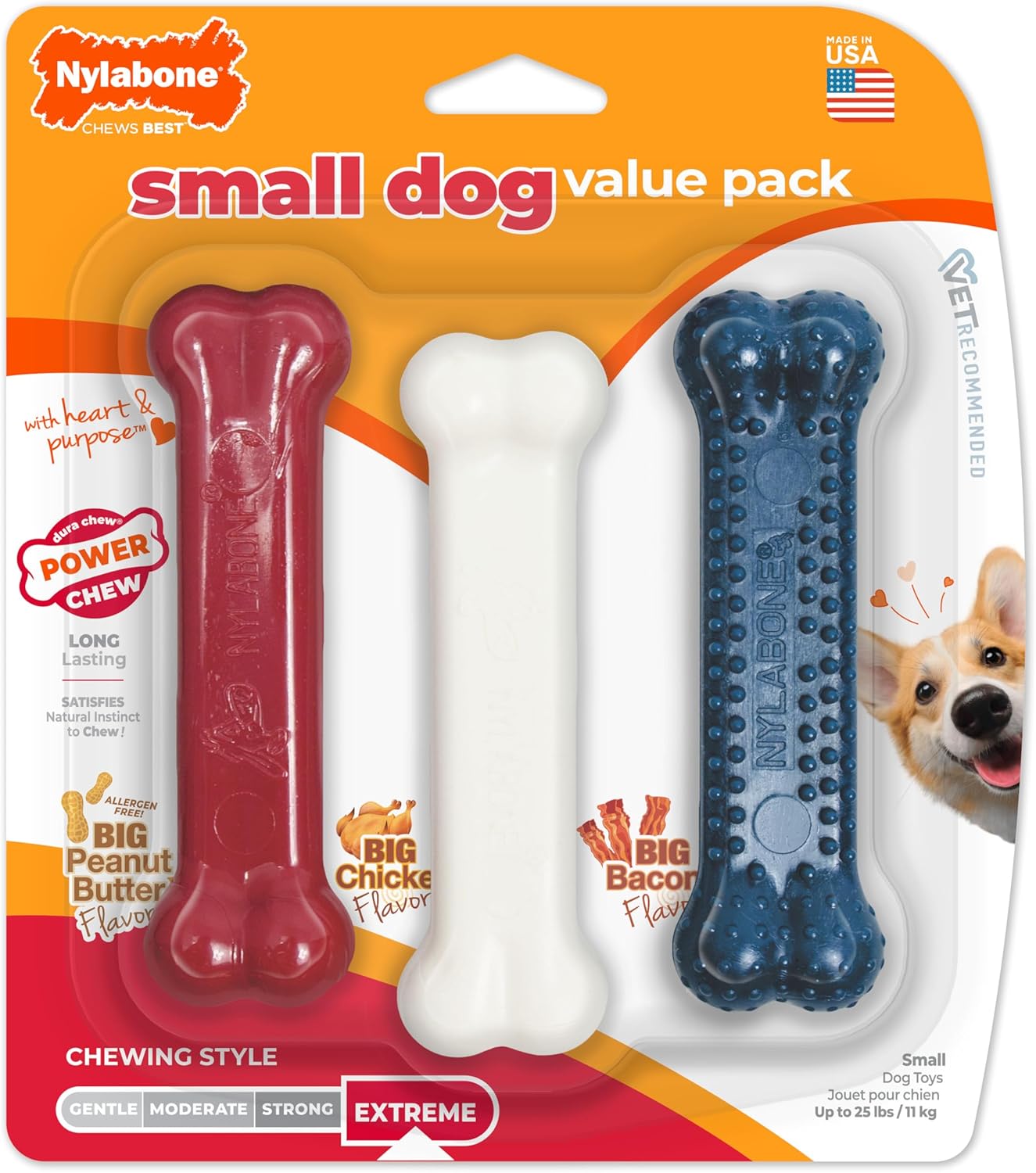 Nylabone Original Bone Power Chew Toys for Dogs, Durable & Tough Dog Toys for Aggressive Chewers, Long Lasting Chicken, Bacon, and Peanut Butter Flavor, Small - Up to 25 lbs, 1 Count - Image 11
