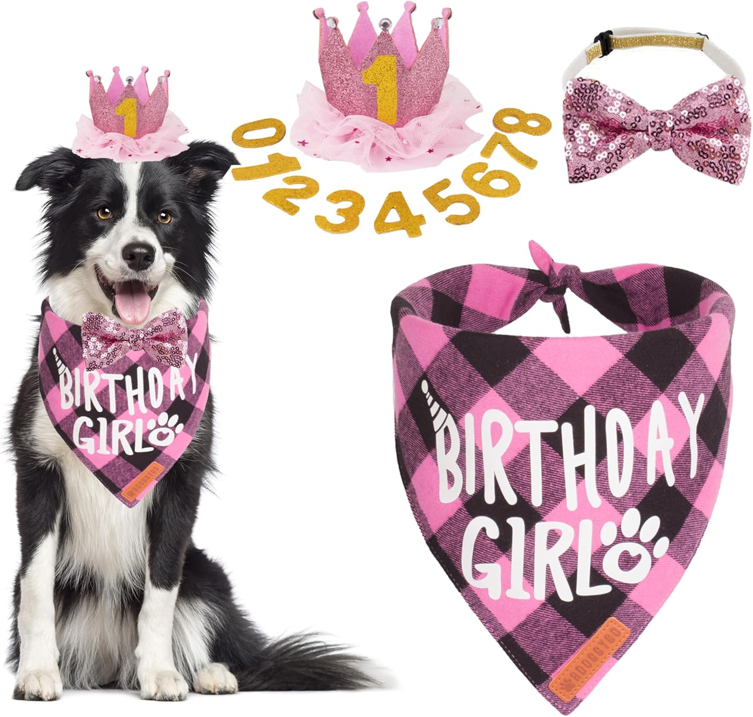 ADOGGYGO Dog Birthday Party Supplies, Multi Size Offered, Birthday Girl Dog Bandana, Pink Party Hat Crown with Numbers for Extra Large Dogs Pets (X-Large) - Image 9