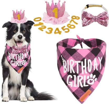 ADOGGYGO Dog Birthday Party Supplies, Multi Size Offered, Birthday Girl Dog Bandana, Pink Party Hat Crown with Numbers for Extra Large Dogs Pets (X-Large) - Image 9