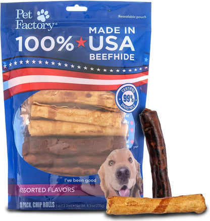 Pet Factory 100% Made in USA Beefhide 5" Chip Rolls Dog Chew Treats - Beef & Chicken Flavor, 18 Count/1 Pack - Image 11