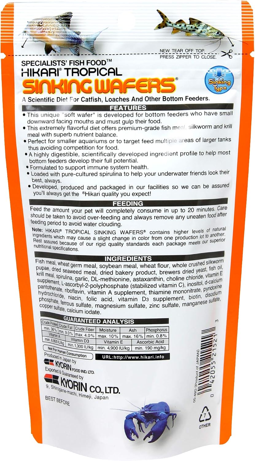 Hikari Tropical Sinking Wafers back label nutritional information