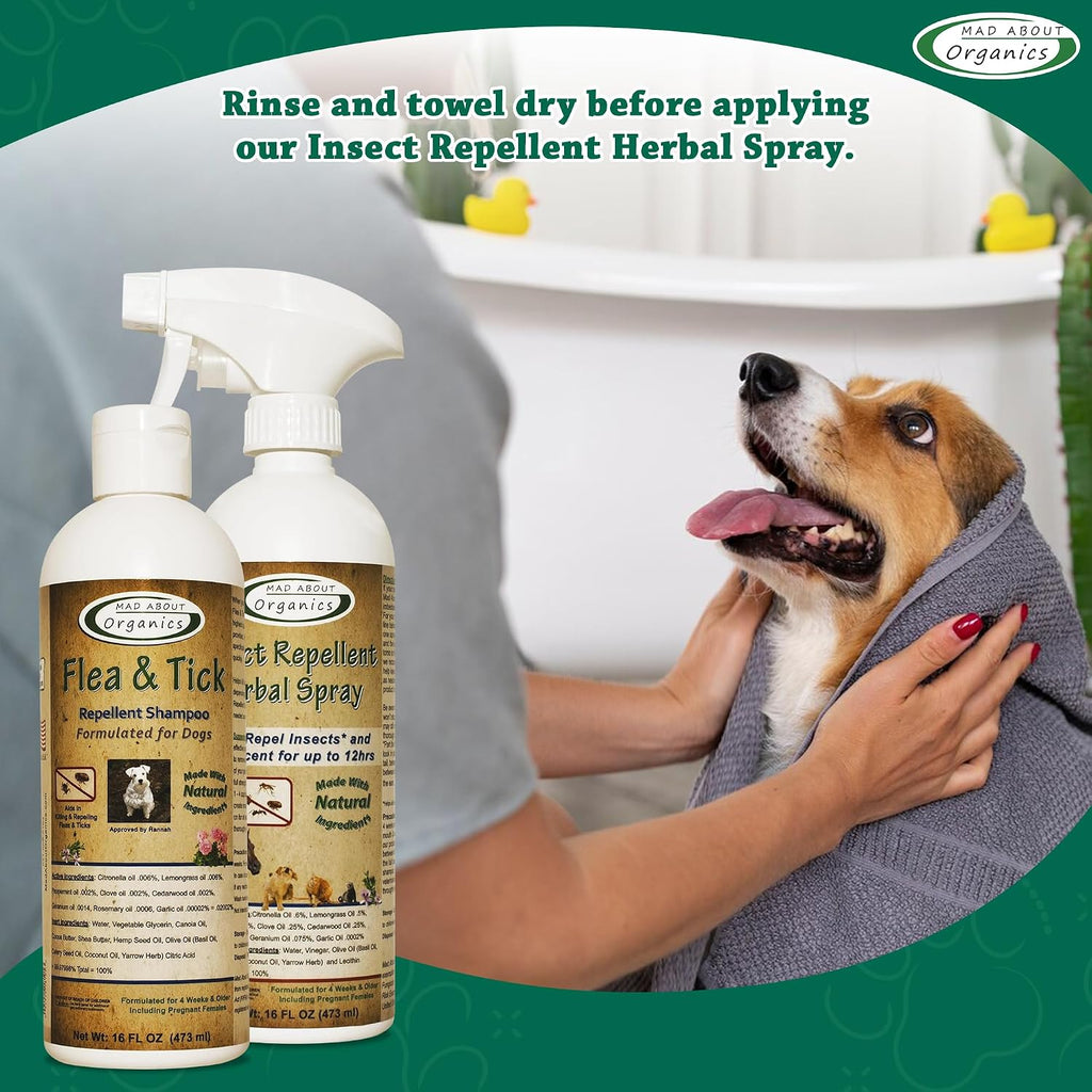 Mad About Organics natural anti tick and flea puppy shampoo packaging details