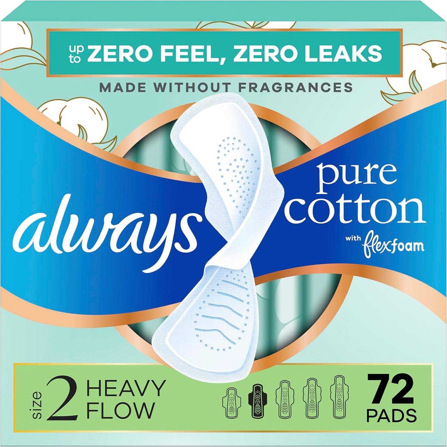 Always Pure Cotton FlexFoam Pads Size 2 front packaging view authentic imported sanitary napkins.