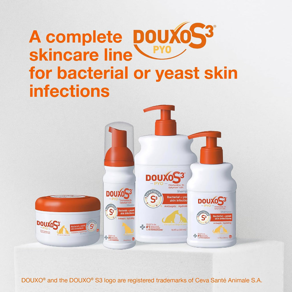 Group shot of Douxo S3 Pyo shampoo for dermatology care