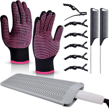 Morgles heat resistant gloves 11 piece hair styling kit front view