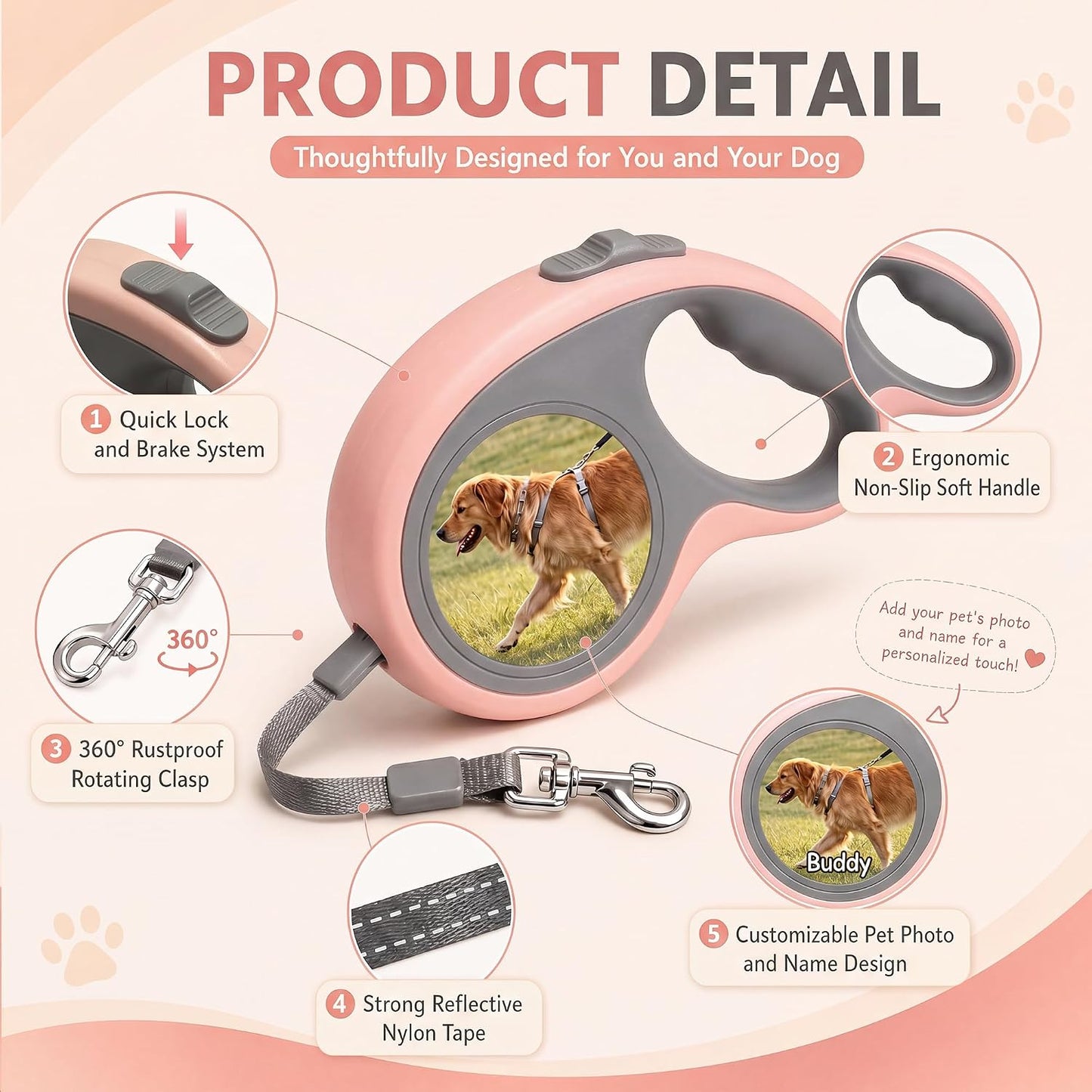 Close up of one-hand brake and lock button on Amesuspes dog lead