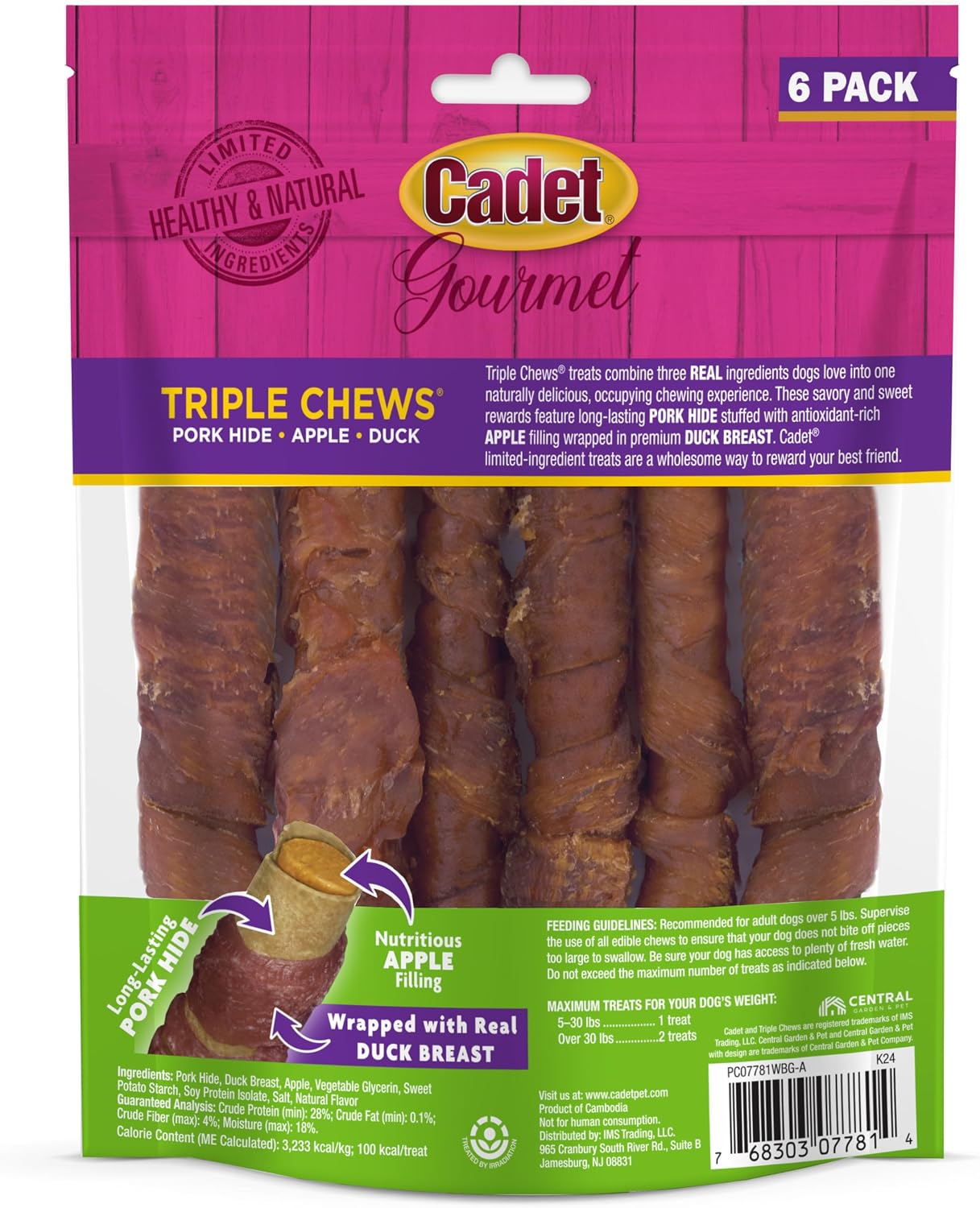Side view of triple layer Cadet dog treat