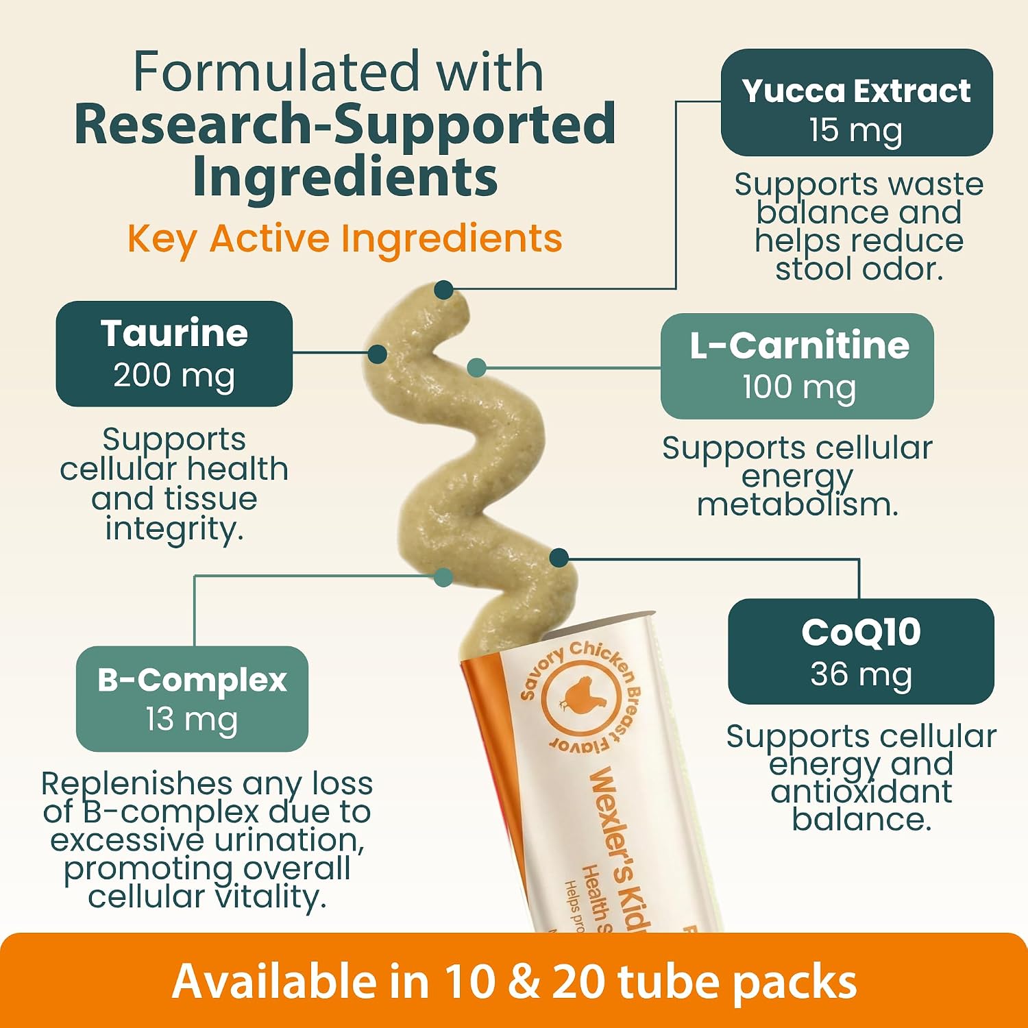 Feline renal health supplement chicken flavor lickable tubes close up