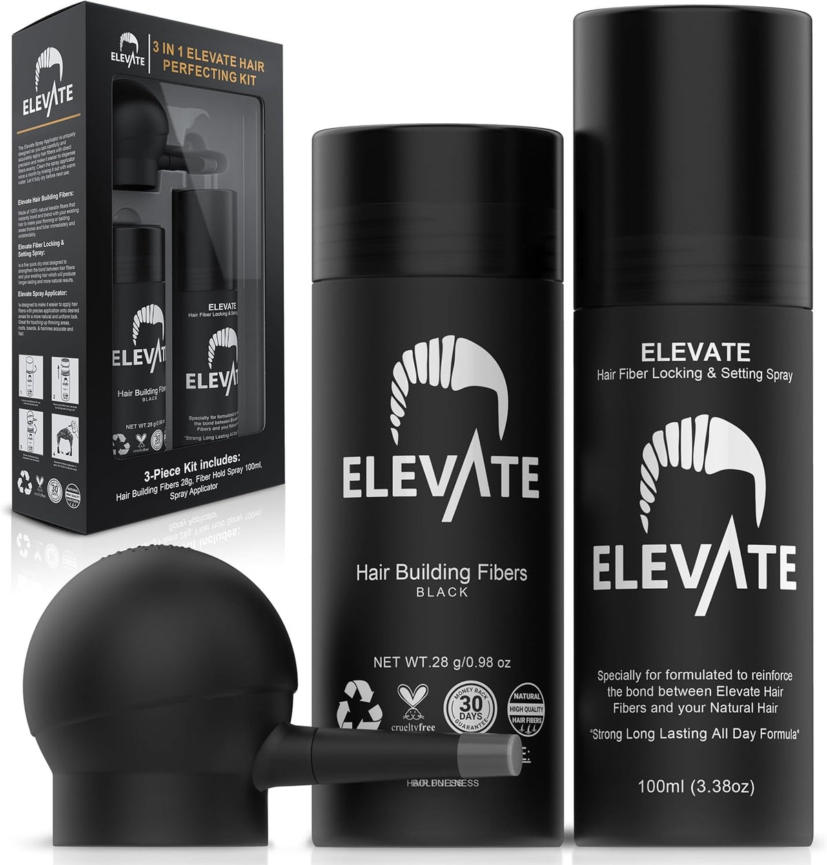 Elevate hair perfecting 3-in-1 kit front view bottle packaging