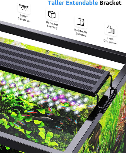 SEAOURA full spectrum fish tank light demonstrating the vibrant red and blue color customization modes over aquatic plants