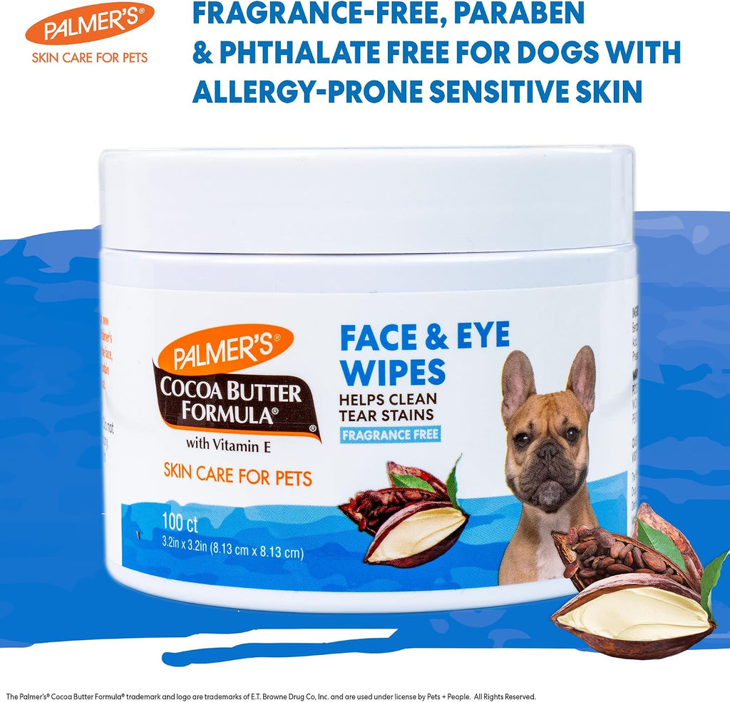 Palmer's Cocoa Butter Formula face and eye wipes container for sensitive dog skin
