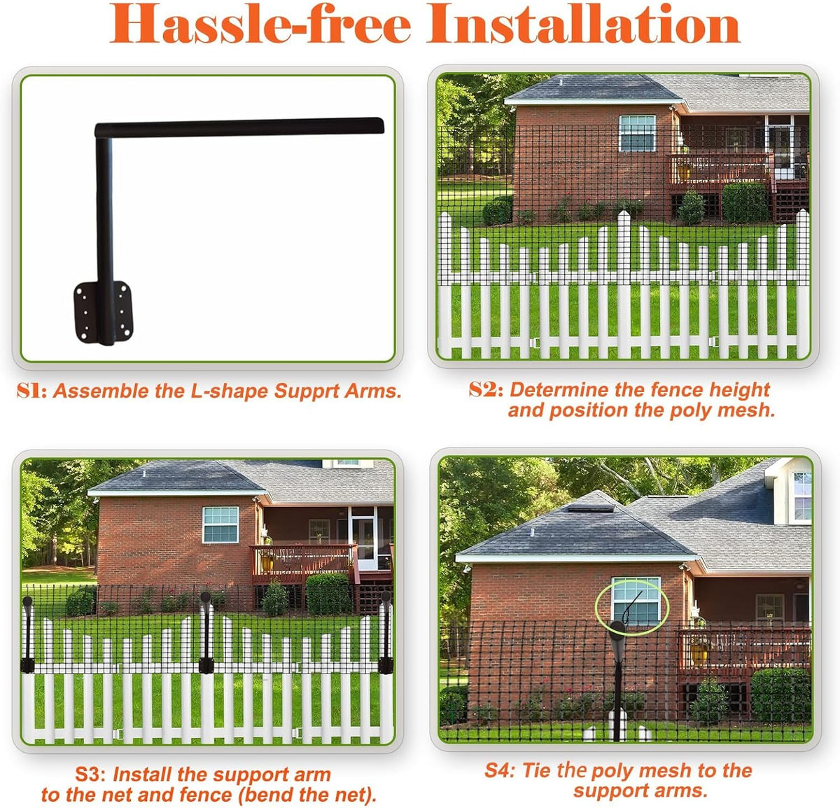 50FT Cat-Proof Fence Topper System 24" Horizontal Outreach Steel Extender Anti-Climb Conversion Kit for Brick/Wood/Vinyl/Metal Fences Pet Safe Barrier (Mesh and Arms Kit) Upgrade - Image 6