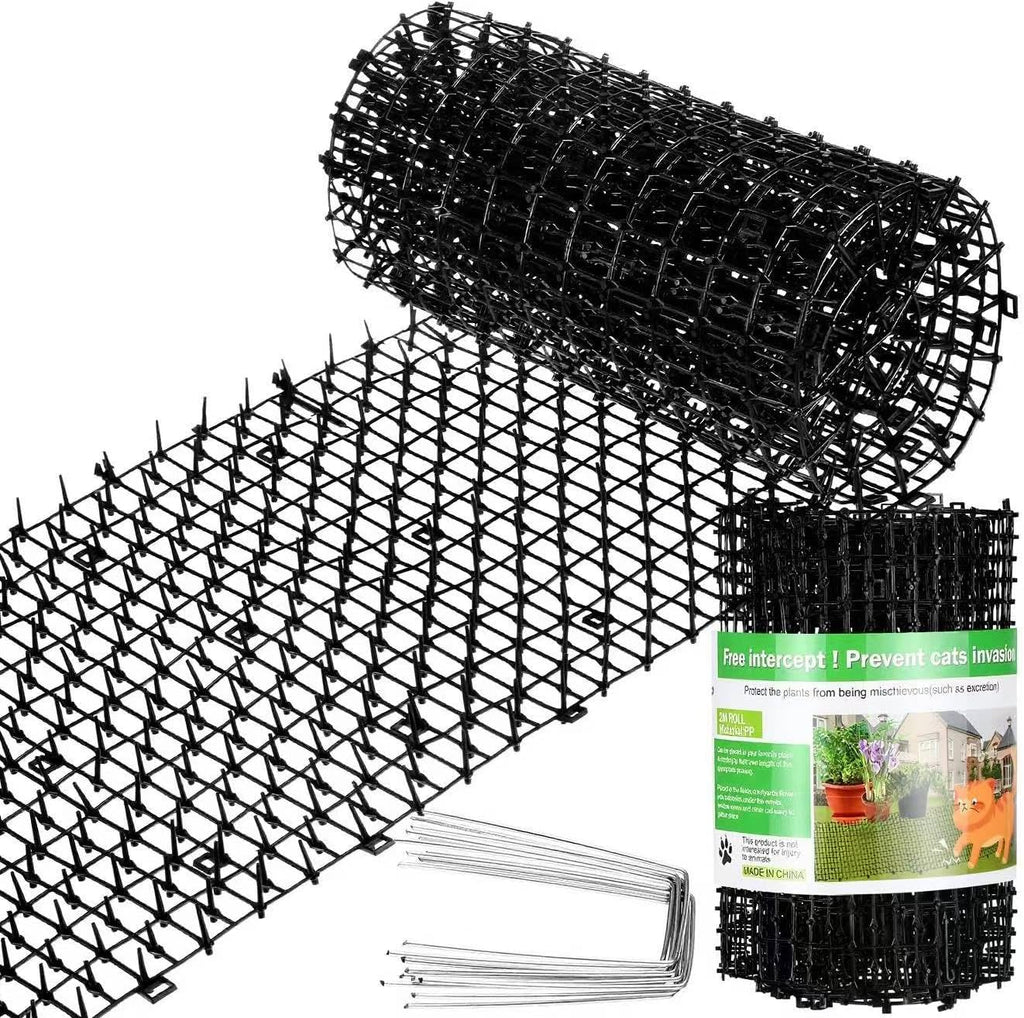 Sanwuta 2 Pcs 26.3 ft Cat Spike Mat Outdoor Cat Deterrent Mat with Spikes Prickle Strips Indoor Dog Digging Deterrent Anti Network Spikes with 10 Staples for Garden Fence(Brown) - Image 9