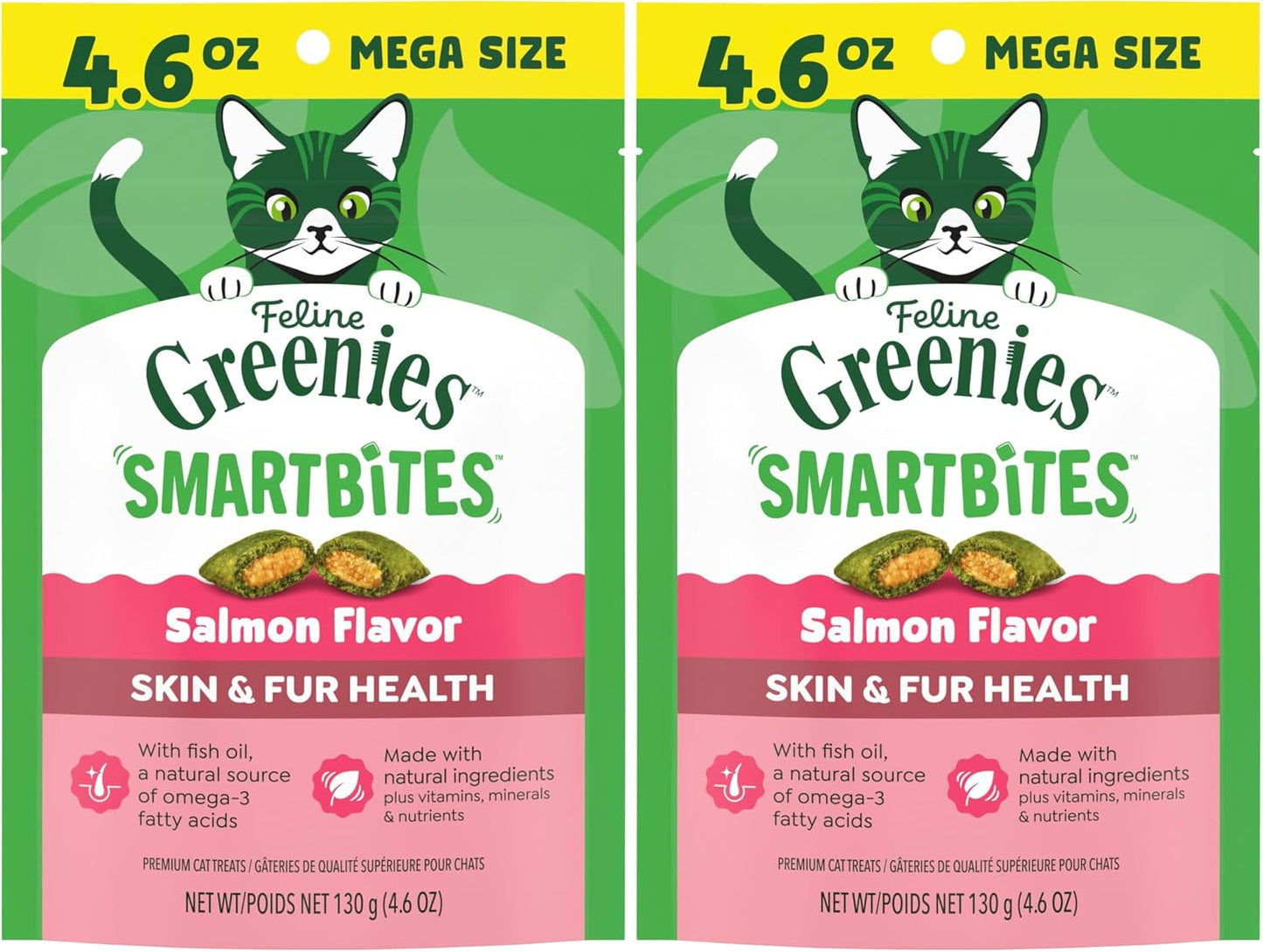 Greenies Cat Treats, Feline Smartbites, Skin & Fur Health, Crunchy and Soft Cat Treats, Salmon Flavor, 16 oz. Tub - Image 15