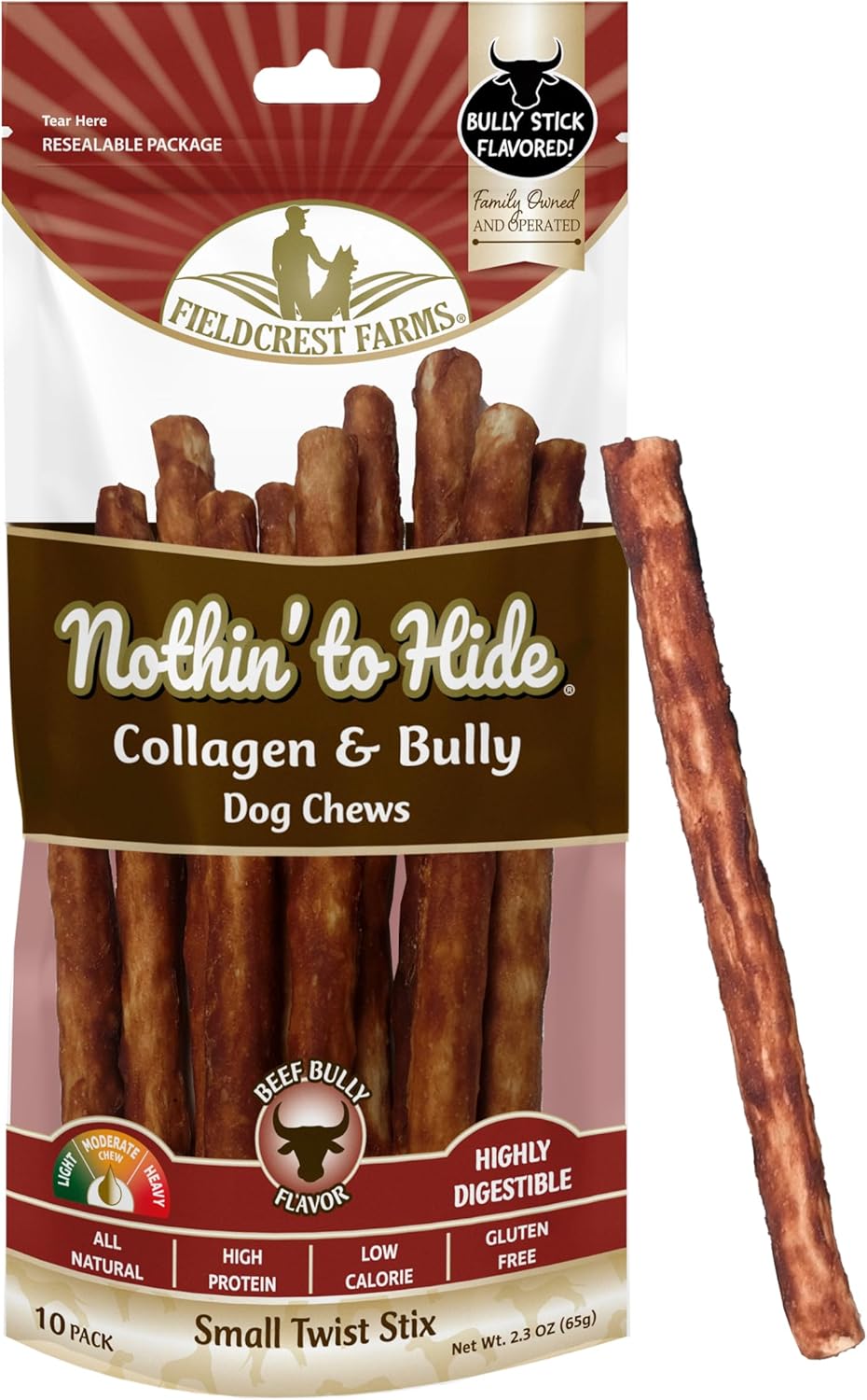 Fieldcrest Farms Nothin' to Hide Twist Stix, Bacon Flavor, Easily Digestible, Supports Skin, Coat, Joints & Muscles, for Moderate Chewers Under 15lbs, 10 Pieces - Image 14