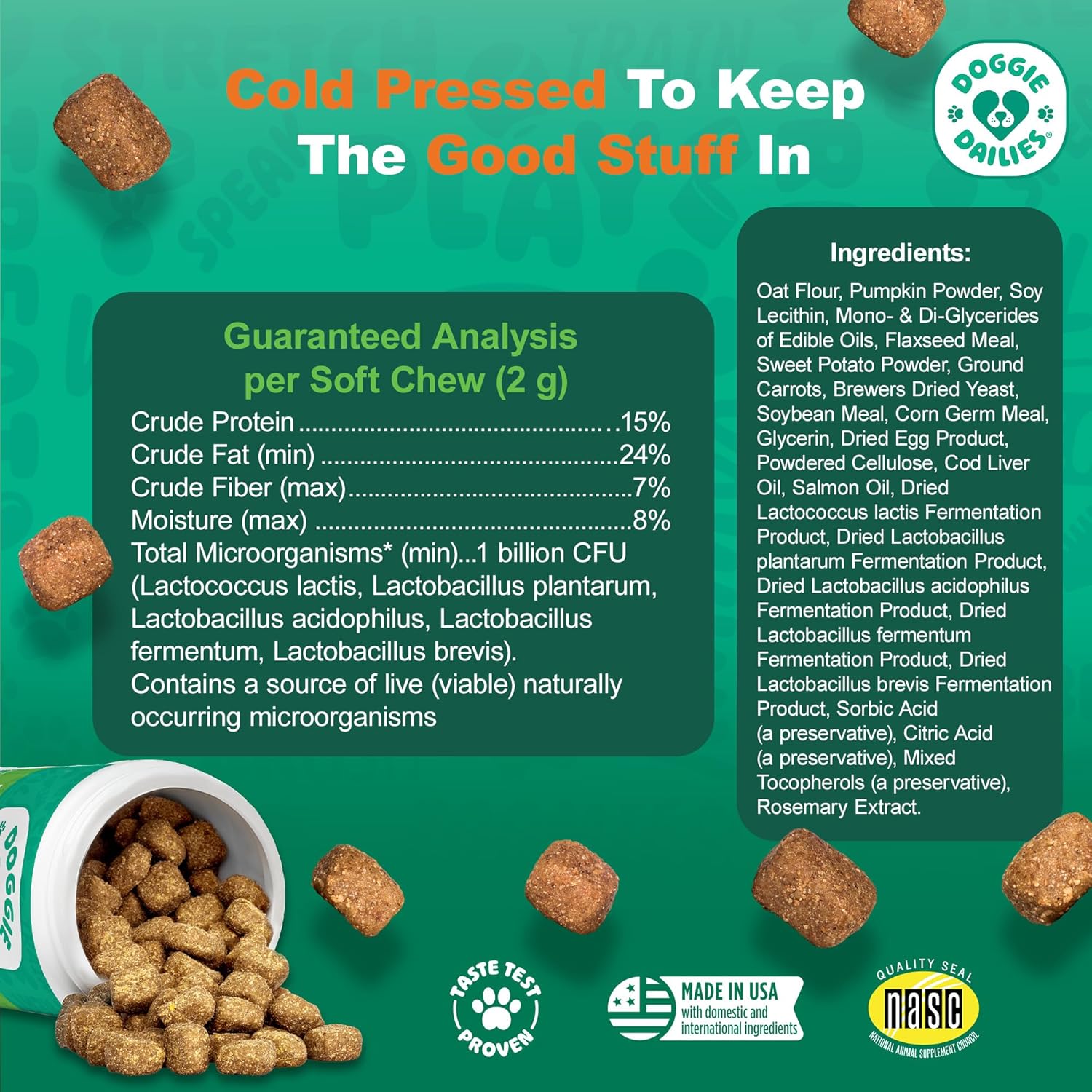 Doggie Dailies digestive health chews weight based daily dosage chart