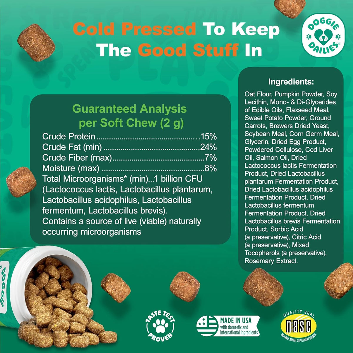Doggie Dailies digestive health chews weight based daily dosage chart