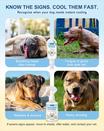 Lick-safe dog cooling spray packaging highlighting its suitability for brachycephalic and flat-faced breeds.