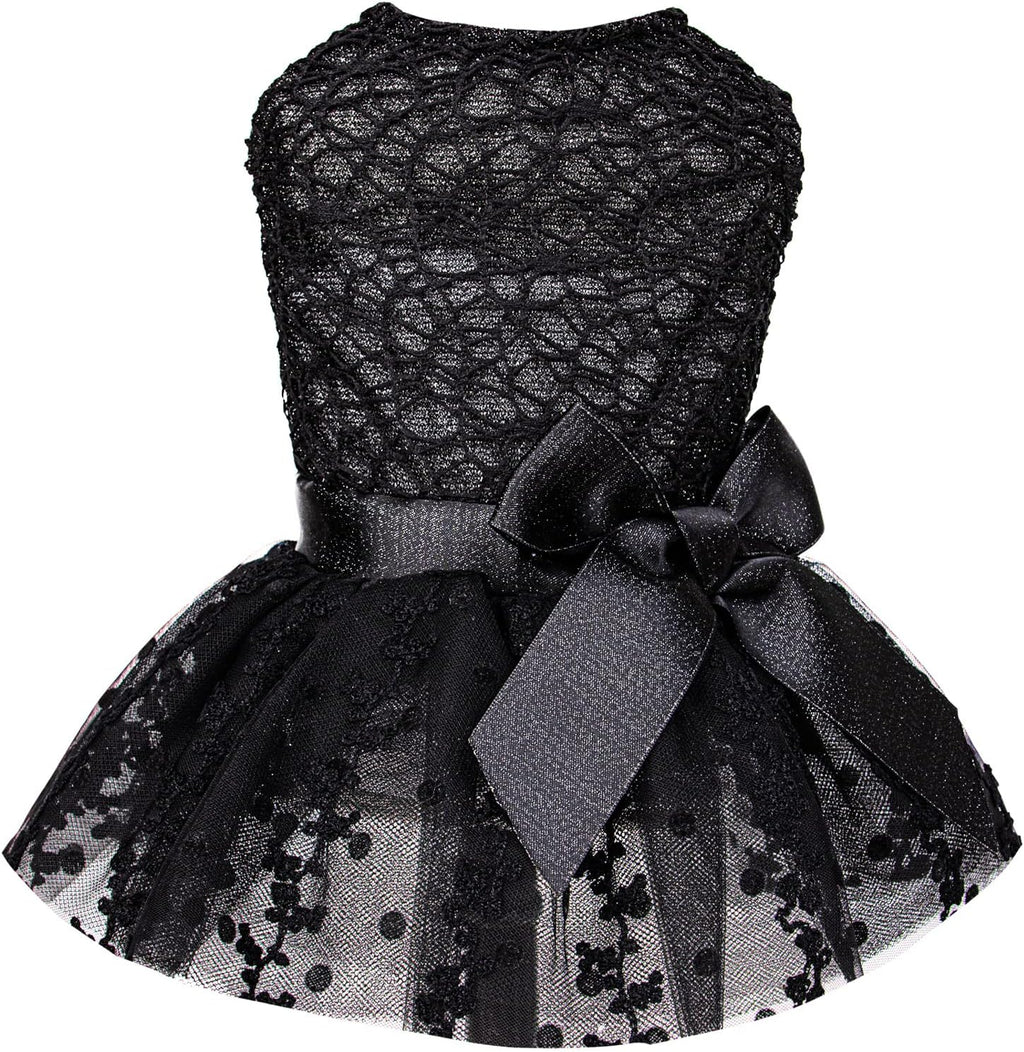 CuteBone dog birthday dress front view showing black embroidered bodice