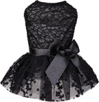 CuteBone dog birthday dress front view showing black embroidered bodice