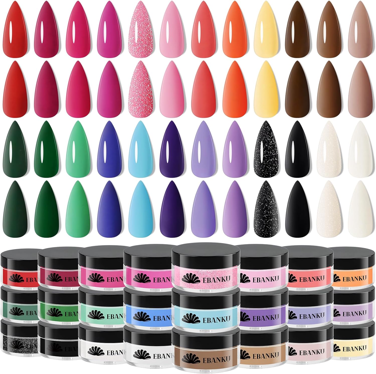 Ebanku 24 colors acrylic nail powder set front view