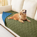Hyha waterproof dog bed blanket front view showcasing olive green quilted fabric on a sofa.