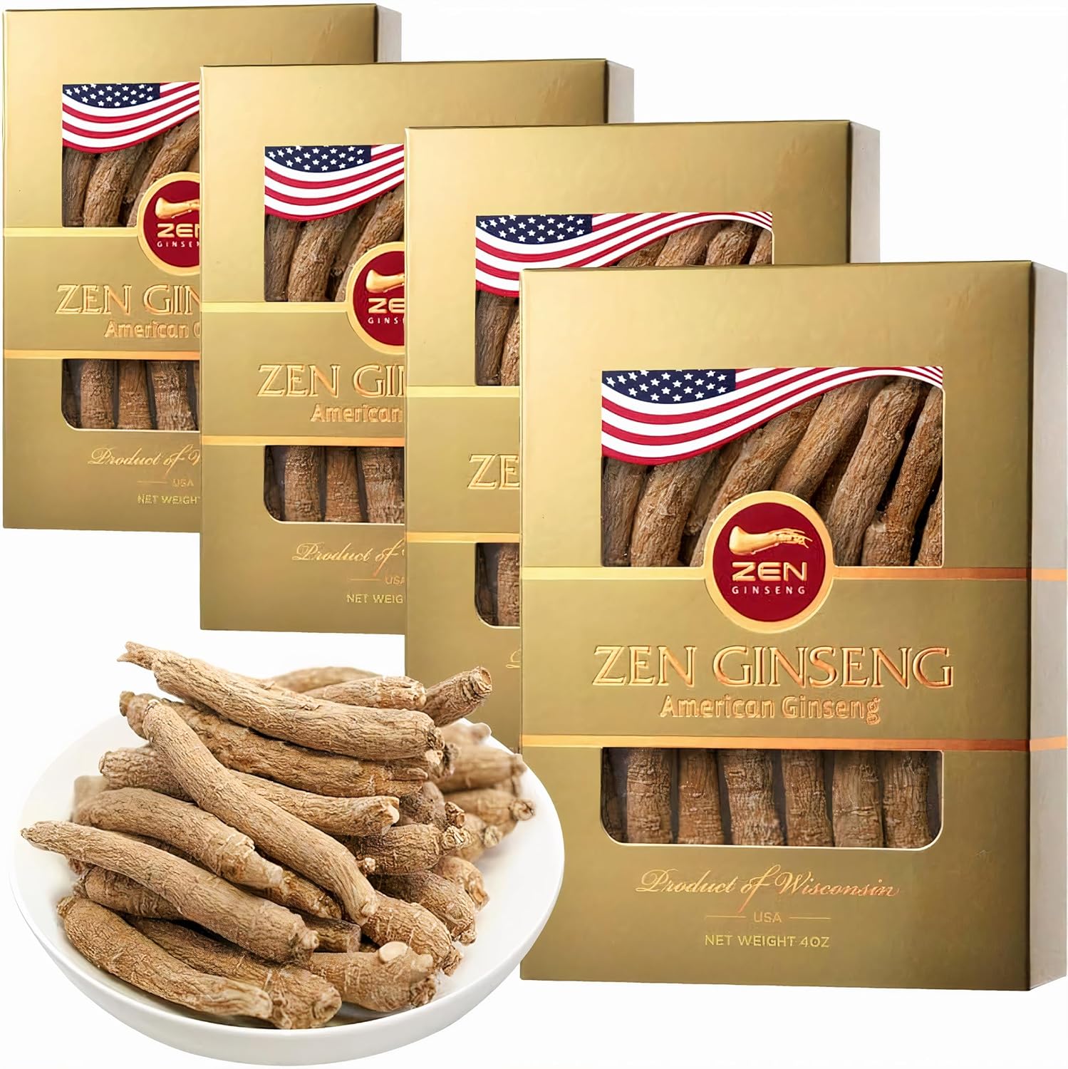 Zen Ginseng American Wisconsin Ginseng Small Long Root pack of four boxes